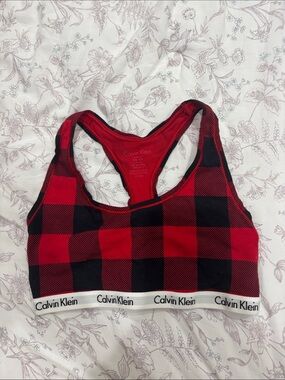 Calvin Klein Red & Black Buffalo Plaid Sports Bralette